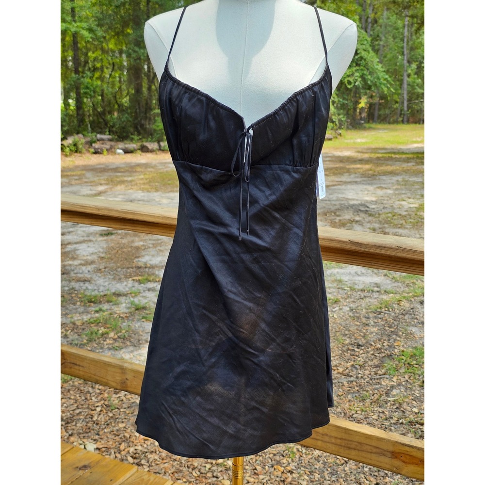 Victoria's Secret PINK Black Satin Tencel Mini Slip Dress XL NWT 11245230